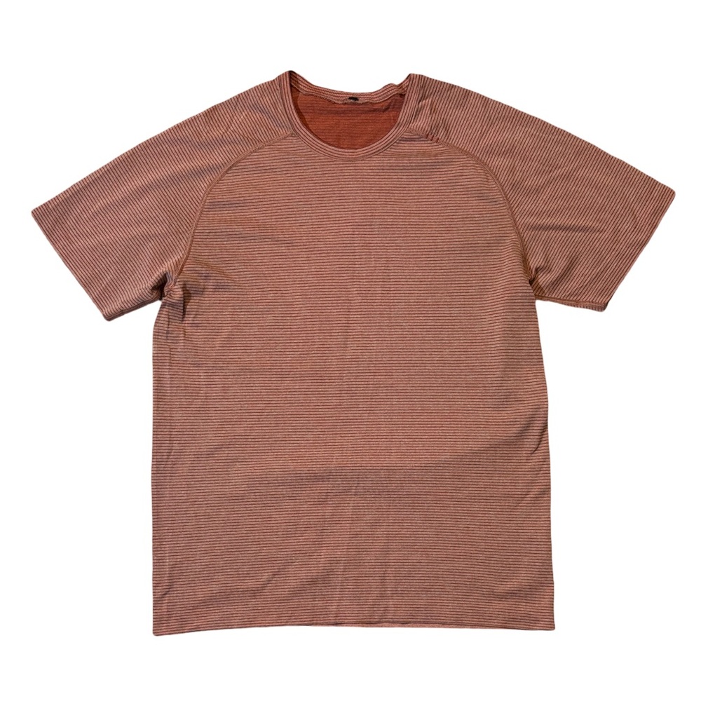 Lululemon mens S Small orange stripe crewneck short sleeve performance t-shirt